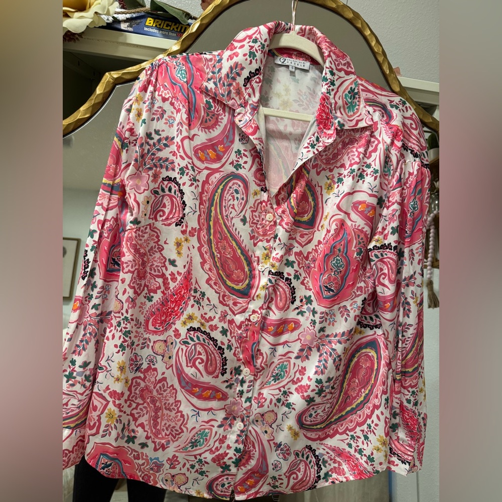 Paisley Cezele Print Women's Top - Pink blouse small